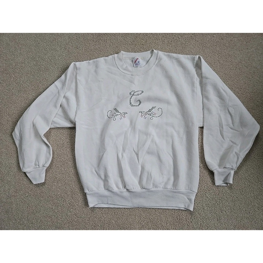 Vintage Jerzees Crewneck Sweatshirt Crossstitch Painting White Size M Christmas